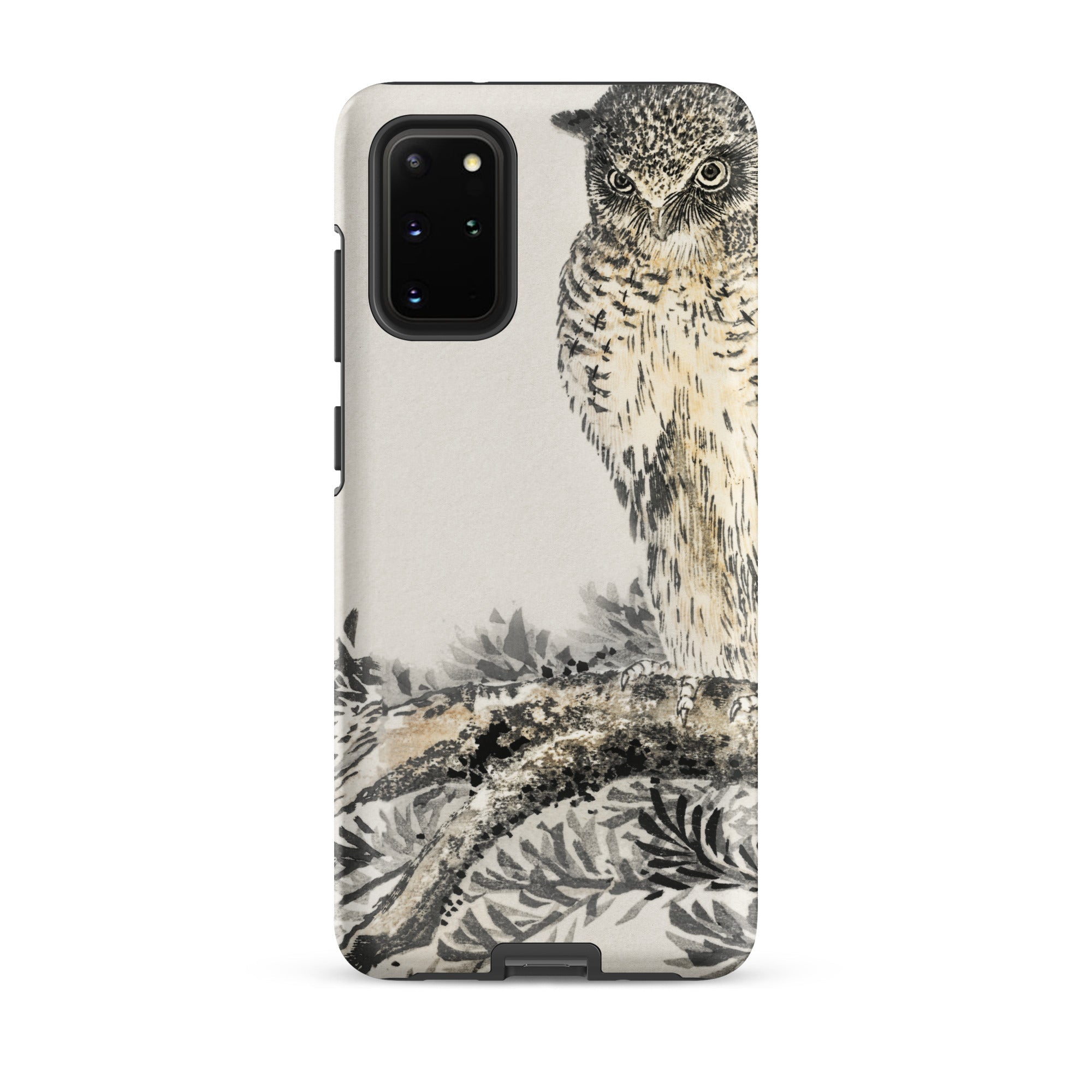 Owl and Fir Tree Numata Kashu Kachō e Samsung Case, Galaxy S20 Plus / Matte, White Phone Case Black Owl Illustration