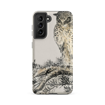 Owl and Fir Tree - Numata Kashu Kachō-e Samsung Case, Galaxy S21 Fe / Matte, Smartphone Case Owl Illustration