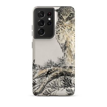 Owl and Fir Tree - Numata Kashu Kachō-e Samsung Case, Galaxy S21 Ultra / Matte, Smartphone Case Detailed Owl Illustration
