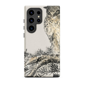 Owl and Fir Tree - Numata Kashu Kachō-e Samsung Case, Galaxy S24 Ultra / Matte, Smartphone Case Artistic Depiction Owl Perched Branch