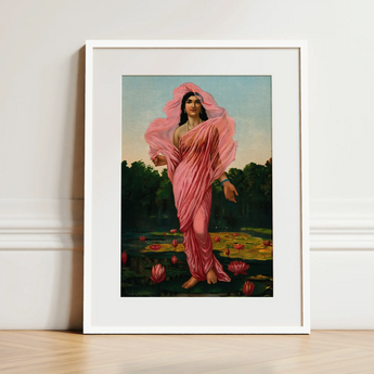 Padmini the Lotus Lady - Raja Ravi Varma Art Print / Canvas, 12x16’’ / 31x41cm / White Frame / Matboard, Posters Prints & Visual Artwork,