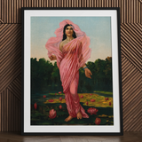 Padmini the Lotus Lady - Raja Ravi Varma Art Print / Canvas Framed Artwork Woman Pink Fabric Among Lotus Flowers Ravi Varma, Raja Ravi,