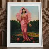 Padmini the Lotus Lady - Raja Ravi Varma Art Print / Canvas Framed Painting Woman Pink Fabric Among Lotus Flowers Ravi Varma, Raja Ravi,
