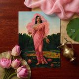 Padmini the Lotus Lady - Raja Ravi Varma Art Print / Canvas Rectangular Print Woman Pink Fabric Among Lotus Flowers Ravi Varma, Raja Ravi,