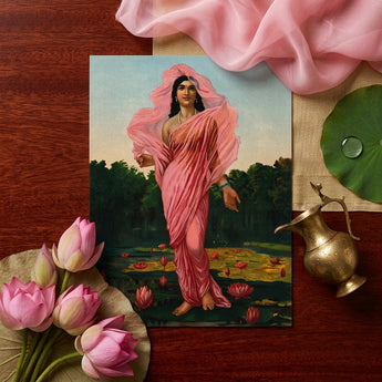 Padmini the Lotus Lady - Raja Ravi Varma Art Print / Canvas Rectangular Print Woman Pink Fabric Among Lotus Flowers Ravi Varma, Raja Ravi,