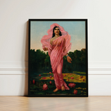Framed Painting Woman Pink Fabric Among Lotus Flowers Ravi Varma, Raja, Sanskrit Erotology Classified, Women, Padmini Sat Highest, Academic