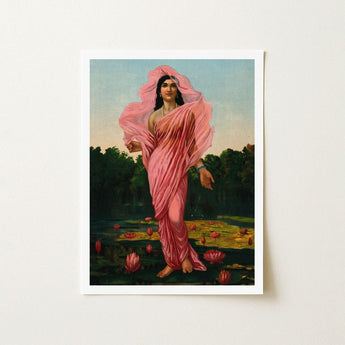 Padmini the Lotus Lady - Raja Ravi Varma Art Print / Canvas, Sanskrit Erotology Classified, Women, Sat Highest, Academic European Drapery,