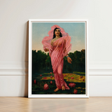 Framed Painting Woman Pink Fabric Among Lotus Flowers Ravi Varma, Raja, Sanskrit Erotology Classified, Women, Padmini Sat Highest, Academic