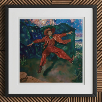 Paint the Town - Gay Country Music Star Art Print, 12x12’’ / 31x31cm / Black Frame / 2’’ Matboard, Framed Painting Person Red Suit Cowboy