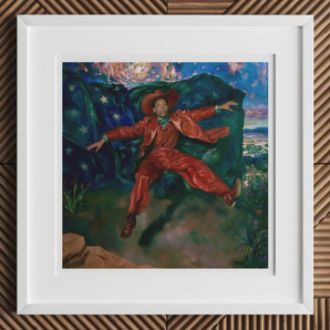 Paint the Town - Gay Country Music Star Art Print, 12x12’’ / 31x31cm / White Frame / 2’’ Matboard, Framed Painting Person Red Outfit Couch