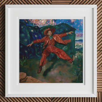 Paint the Town - Gay Country Music Star Art Print, 12x12’’ / 31x31cm / White Frame / 2’’ Matboard, Framed Painting Person Red Outfit Couch