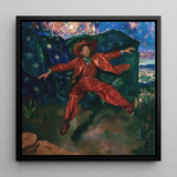 Paint the Town - Gay Country Music Star Framed Canvas, 12x12’’ / 31x31cm / Black Floating Frame, Framed Painting Man Red Suit