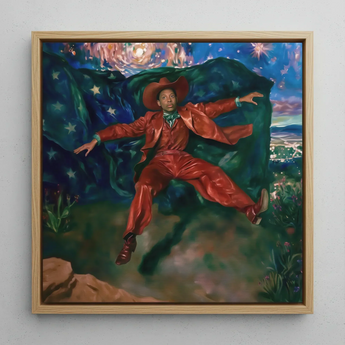 Paint the Town - Gay Country Music Star Framed Canvas, 12x12’’ / 31x31cm / Natural Floating Frame, Painting Wooden Frame Person Red Suit