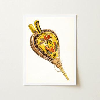 Painted Bellows - Ella Josephine Sterling Folk Art Print / Canvas Vintage-style Brass Wood Hand-pump Yellow Floral Design Curved, Whimsical