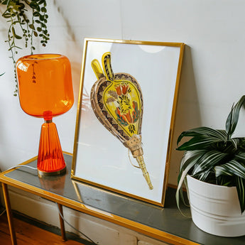 Painted Bellows - Ella Josephine Sterling Folk Art Print / Canvas Framed Artwork Colorful Stylized Floral Design Inside Teardrop, Whimsical