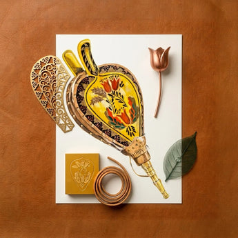 Painted Bellows - Ella Josephine Sterling Folk Art Print / Canvas Hand-painted Brass Leather Tobacco Pouch Intricate Floral Designs,