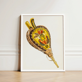 Painted Bellows - Ella Josephine Sterling Folk Art Print / Canvas Vibrant Yellow Brown Hand-painted Illustration Vintage Tobacco Pouch,