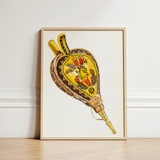 Painted Bellows - Ella Josephine Sterling Folk Art Print / Canvas Vibrant Yellow Brown Hand-painted Illustration Vintage Tobacco Pouch,