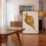 Painted Bellows - Ella Josephine Sterling Folk Art Print, Framed Artwork Stylized Yellow Red Leaf Teardrop Shape