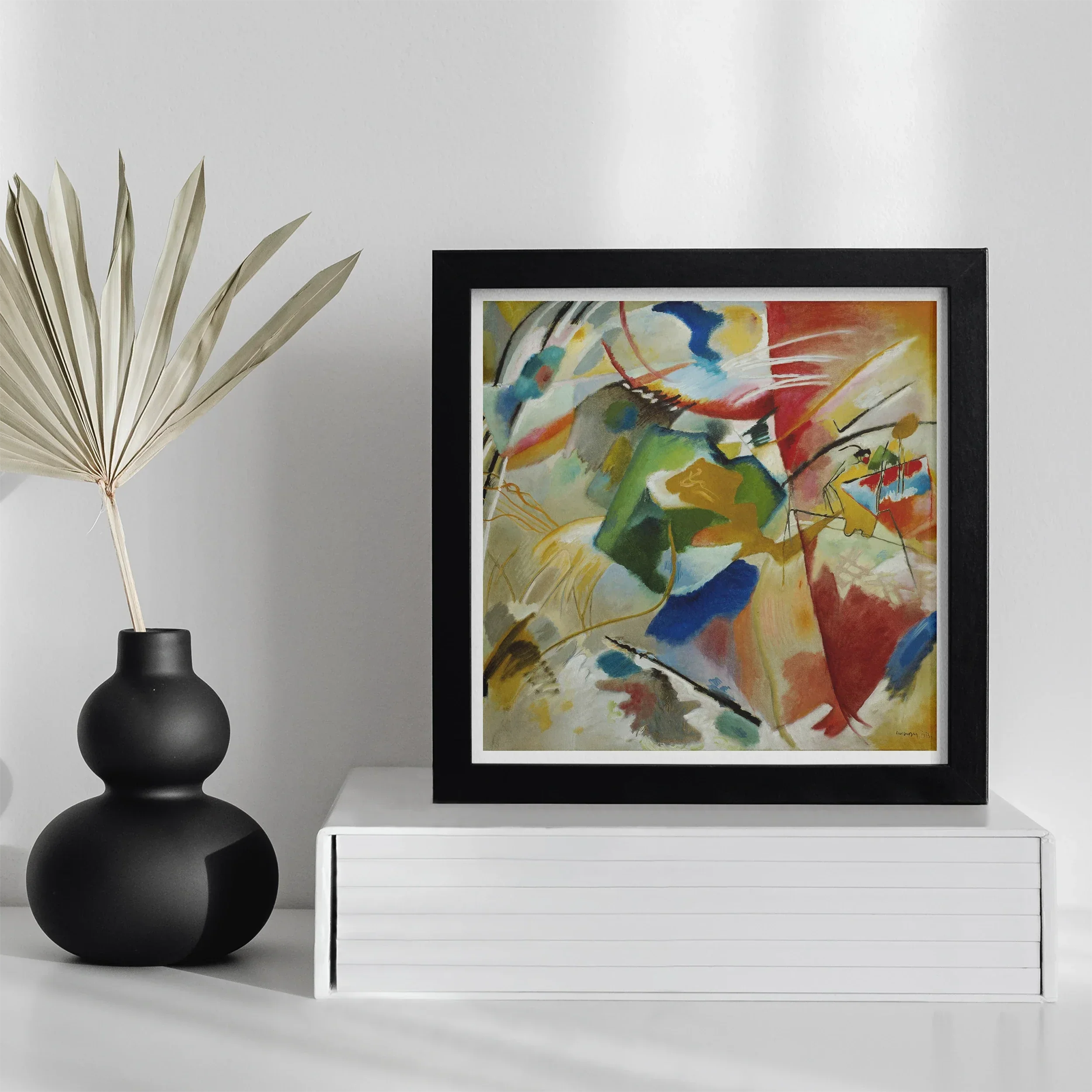 Painting with Green Center Wassily Kandinsky Art Print, Abstract Artwork Vibrant Splashes Blue Red Green Yellow