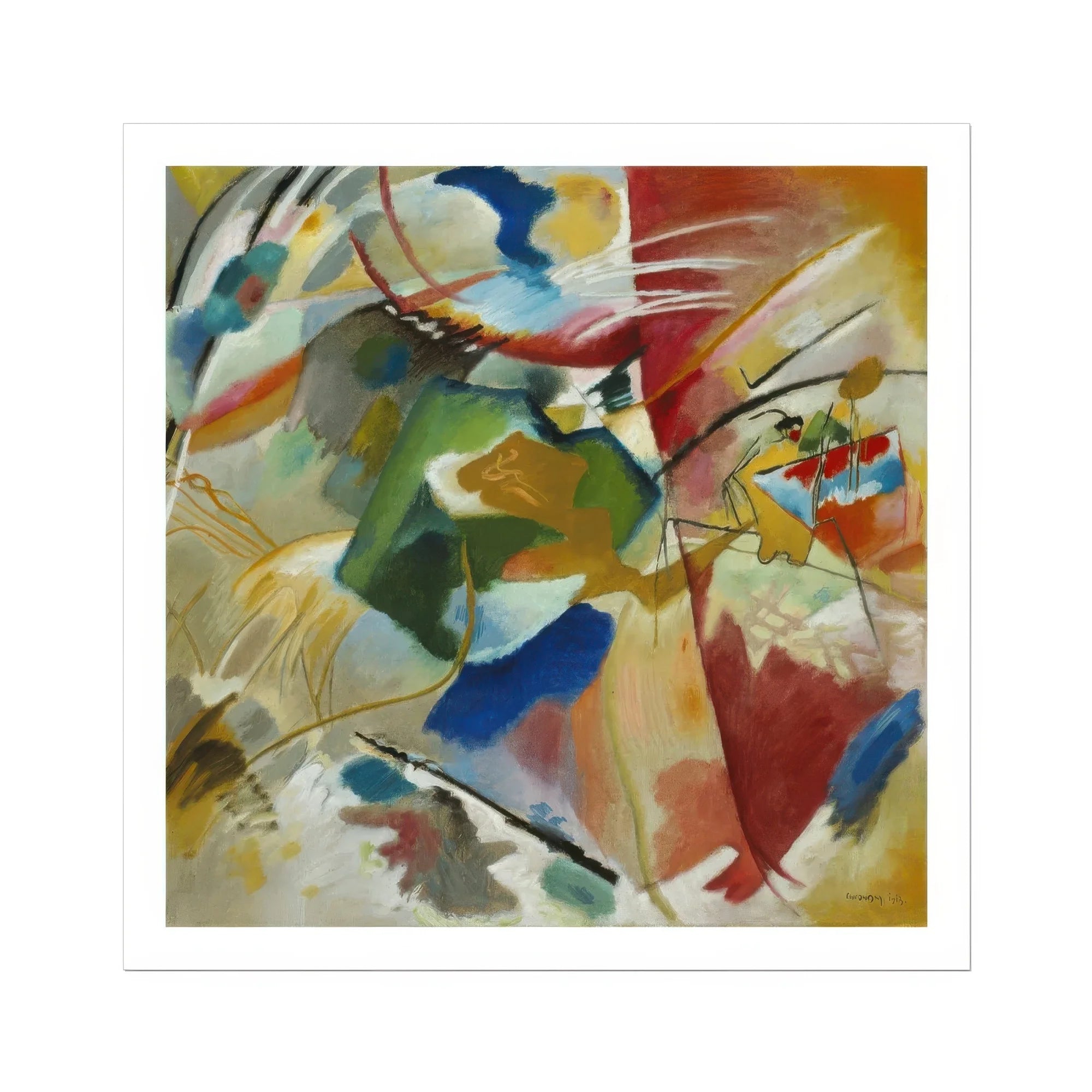 Painting with Green Center - Wassily Kandinsky Art Print, Abstract Painting Dynamic Brushstrokes Vibrant Greens Blues Reds