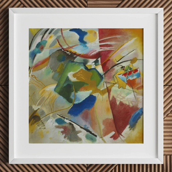 Painting with Green Center - Wassily Kandinsky Art Print / Canvas Vibrant Abstract Painting White Frame Bold Strokes Green Vasily