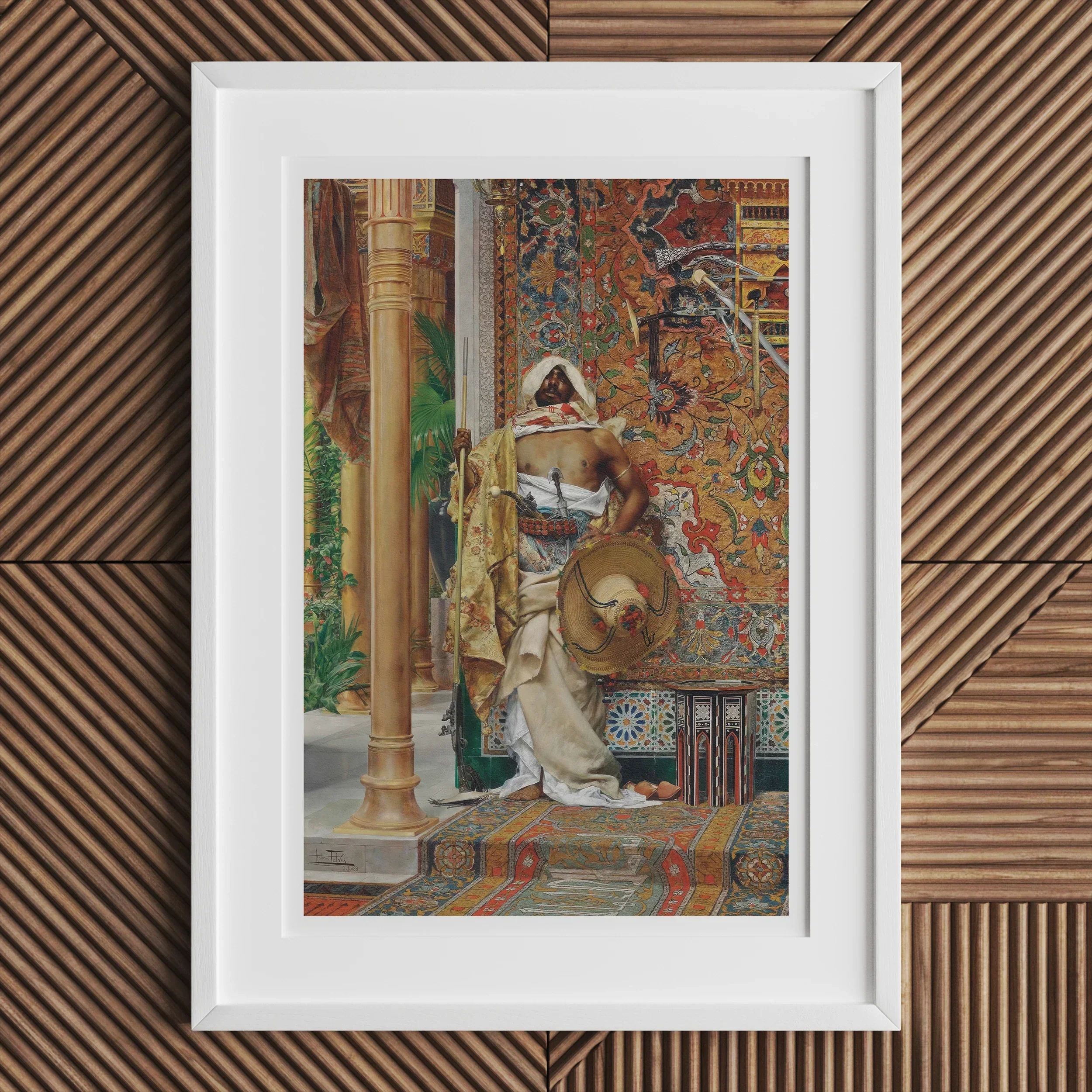 Palace Guard - Antonio Fabrés Orientalism Art Print, Framed Painting Ornate Interior Scene Figure Exotic Clothing