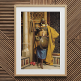 Palace Guard - Ludwig Deutsch Orientalism Art Print / Canvas Framed Artwork Medieval Warrior Ornate Golden Armor Yellow Ludwig Deutsch,