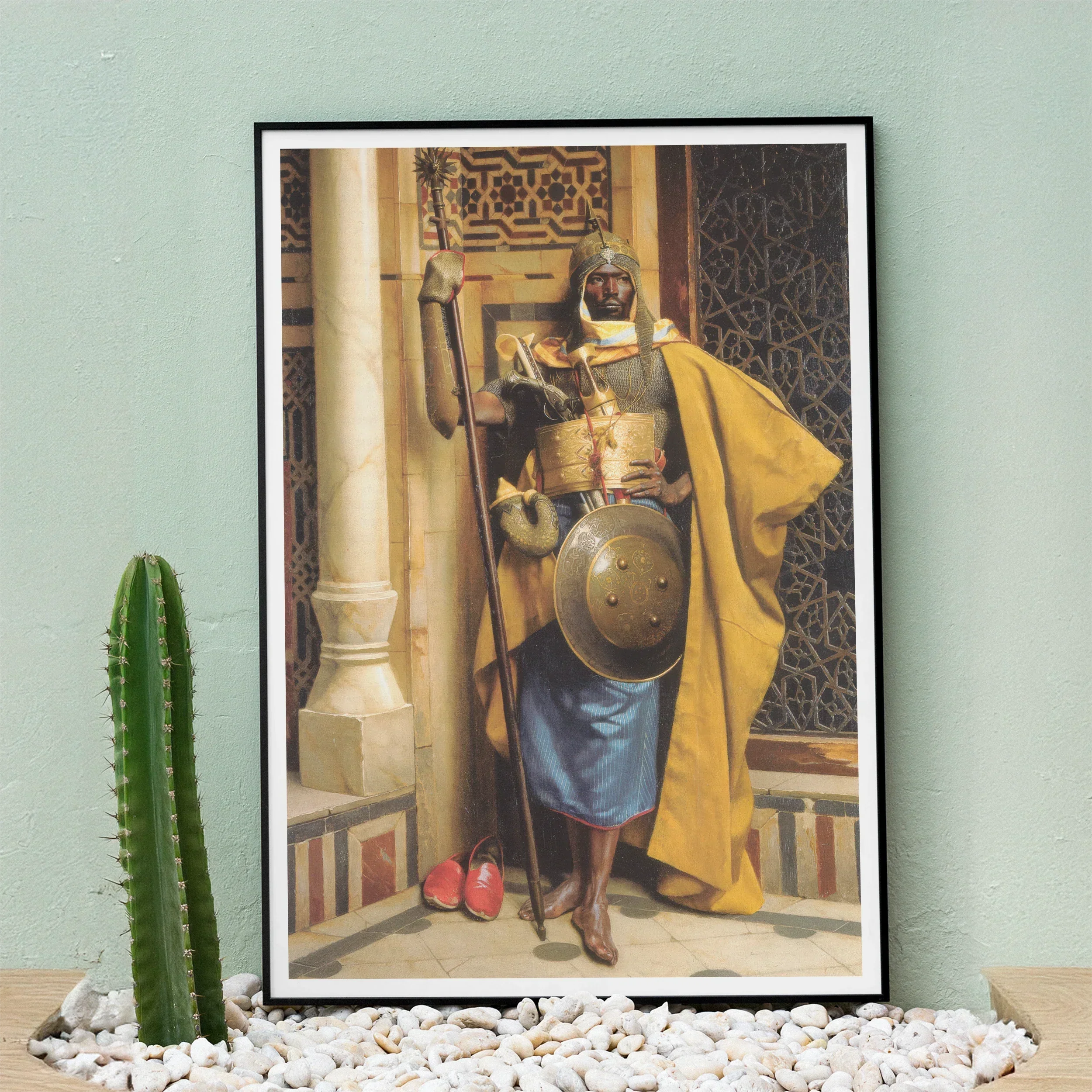 Palace Guard Ludwig Deutsch Orientalism Art Print, Framed Artwork Warrior Traditional African Attire Spear Shield