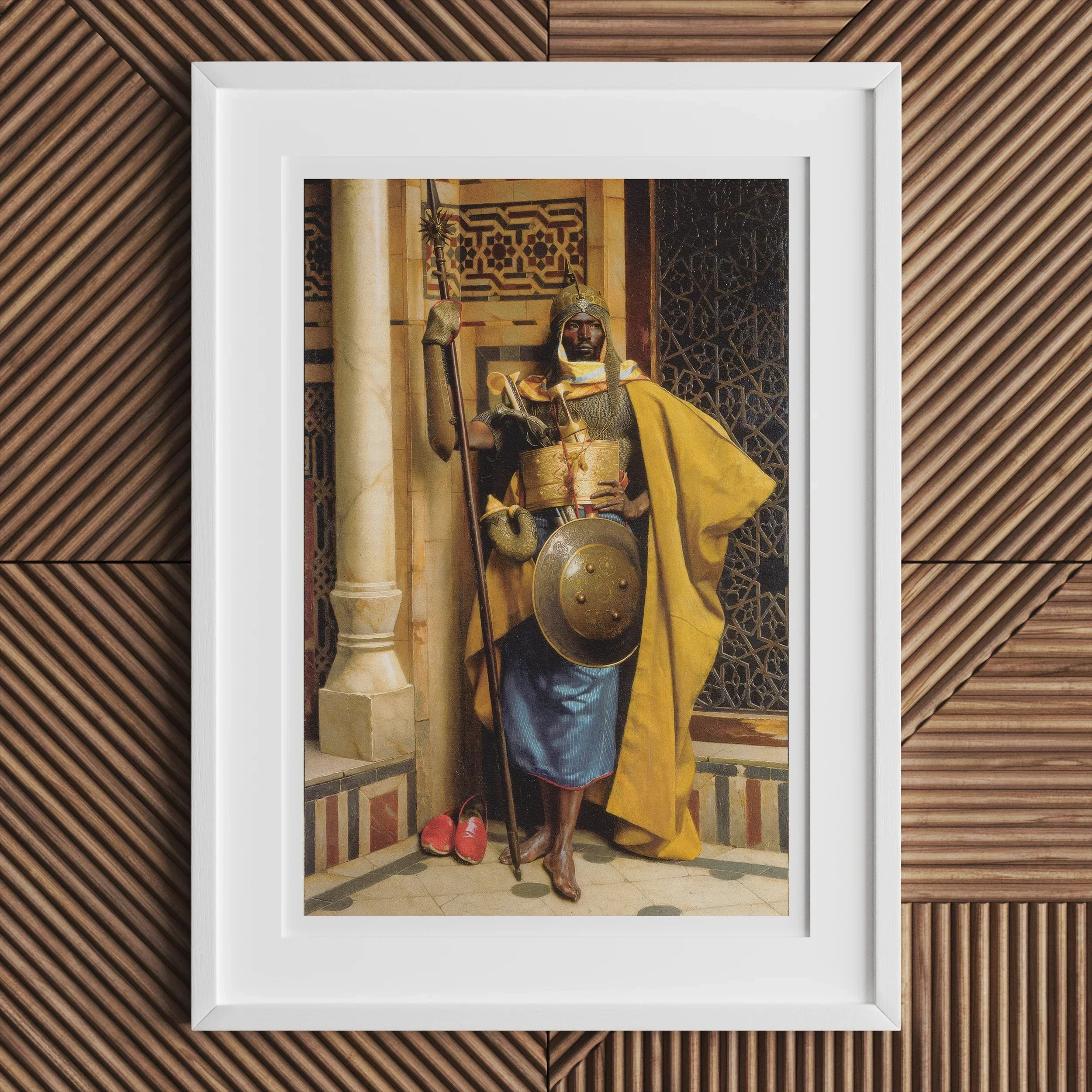 Palace Guard - Ludwig Deutsch Orientalism Art Print, Framed Painting Palace Guard Ornate Yellow Gold Attire