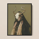 Pandora - Dark Priestess Art Framed Canvas, 12x16’’ / 31x41cm / Black Floating Frame, Framed Portrait Woman Skull Headdress
