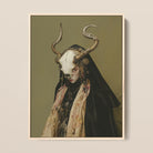 Pandora - Dark Priestess Art Framed Canvas, 12x16’’ / 31x41cm / Natural Floating Frame, Framed Oil Painting Woman Horned Skull Mask Dark