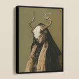 Pandora - Dark Priestess Art Framed Canvas, Framed Painting Woman Horned Skull Mask Dark Cloak