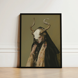 Black-framed Artwork Figure Ornate Dark Attire Prominent Bone-like Priestess Art, Skull Mask Locked, Specter Torn
