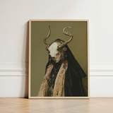 Framed Artwork Figure Ornate Dark Attire Prominent Bone-like Priestess Art, Skull Mask Locked, Specter Torn