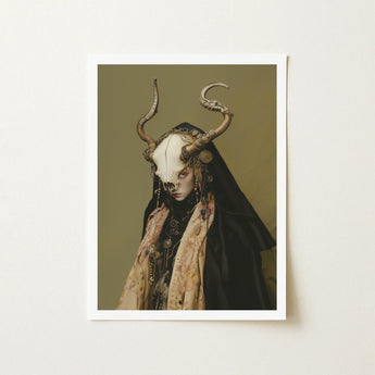 Pandora - Dark Priestess Art Print / Canvas Framed Figure Adorned Ornate Bone-like Skull, Mask Locked, Specter Torn Prints