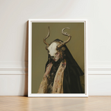 Framed Art Print Figure Adorned Ornate Bone-like Skull Dark Priestess, Mask Locked, Specter Torn