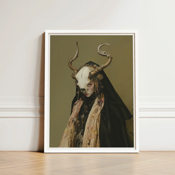 Framed Art Print Figure Adorned Ornate Bone-like Skull Dark Priestess, Mask Locked, Specter Torn
