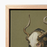 Framed Canvas Artwork Detailed Ornate Skull Prominent Curved Dark Priestess Art, Mask Locked, Specter Torn