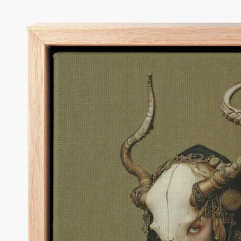 Framed Canvas Artwork Detailed Ornate Skull Prominent Curved Dark Priestess Art, Mask Locked, Specter Torn