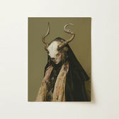 Hauntingly Artistic Poster Figure Draped Dark Fabric Adorned Priestess Art, Skull Mask Locked, Specter Torn