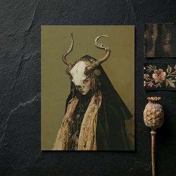 Pandora - Dark Priestess Art Print / Canvas Rectangular Canvas Print Gothic Portrait Figure Ornate Bone-like Dark Priestess Art, Skull Mask