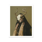 Pandora Dark Priestess Art Print, Fantastical Creature Pale Skin Horns Ornate Headdress Draped