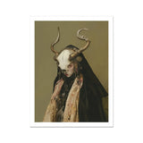 Pandora - Dark Priestess Art Print, Fantastical Creature Pale Skin Horns Ornate Headdress Draped