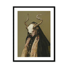Pandora Dark Priestess Art Print, Figure Ornate Horned Headdress Dark Cloak Pale Fabric