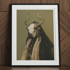 Pandora Dark Priestess Art Print, Framed Portrait Figure Horns Dark Veil Pale Garment