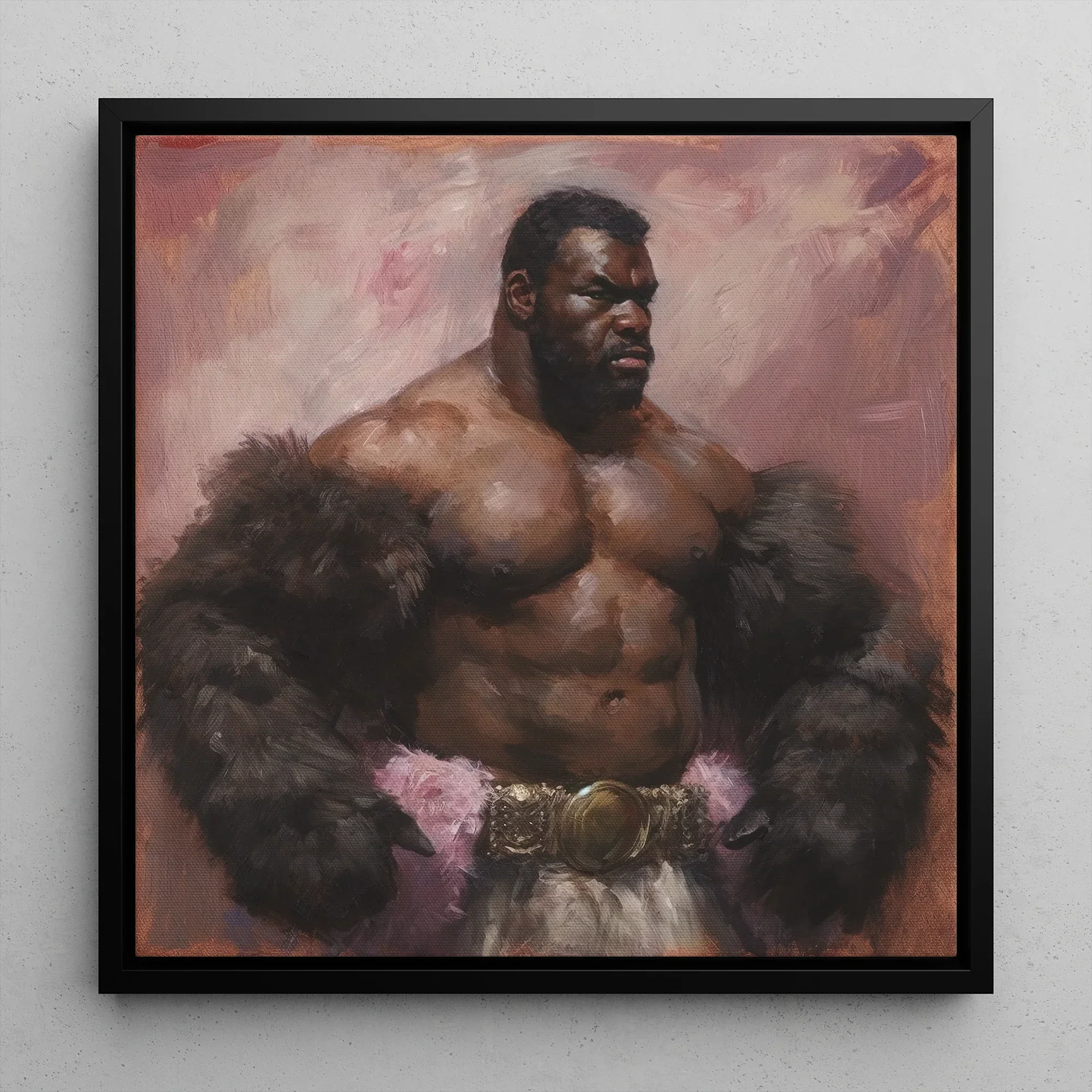 Papa Bear - Gay Muscle Daddy Art Framed Canvas, Framed Painting Muscular Man