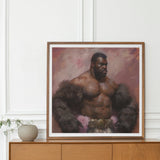 Papa Bear - Gay Muscle Daddy Art Print, Framed Painting Muscular Black Man Fur Coat Belt