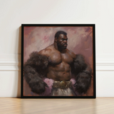 Black-framed Portrait Muscular Bearded Man Dark Fur Sleeves Muscle Daddy Art, Gaybear, Afroamerican