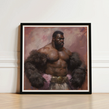 Black-framed Art Print Muscular Shirtless Man Dark Skin Muscle Daddy, Gaybear, Afroamerican